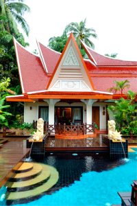 Outdoor swimming pool at the luxury villa, Koh Chang, Thailand